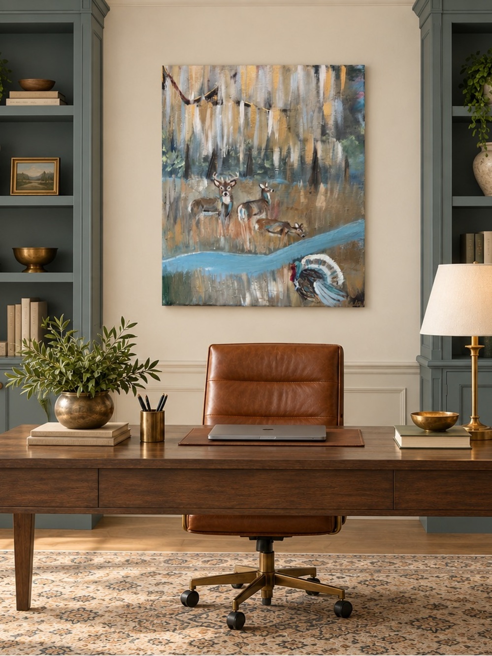 Original Deer Turkey Painting Southern Hunting Wildlife Wall Art